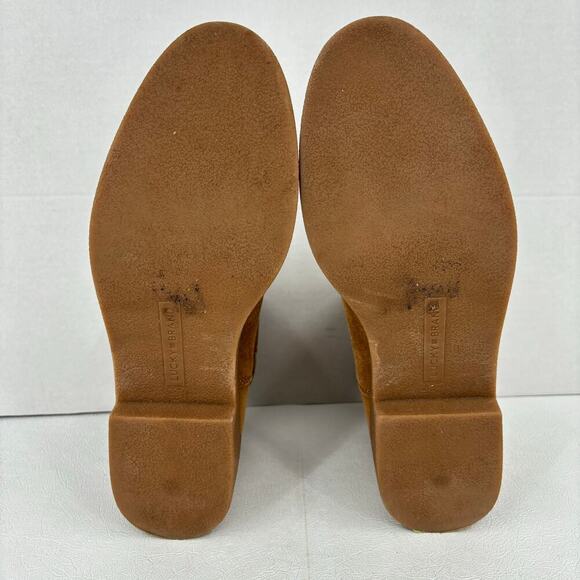 Lucky Brand Ankle Bootie Size 9 Camel Tan Suede Leather Pull On Rhetty Boots - Picture 8 of 11